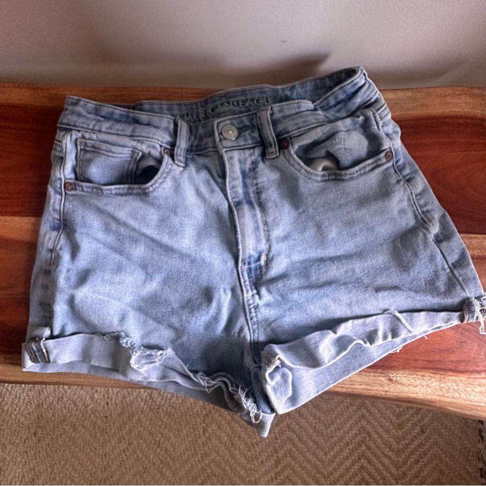 American Eagle Outfitters Blue Jean Shorts High-Waisted Cuffed